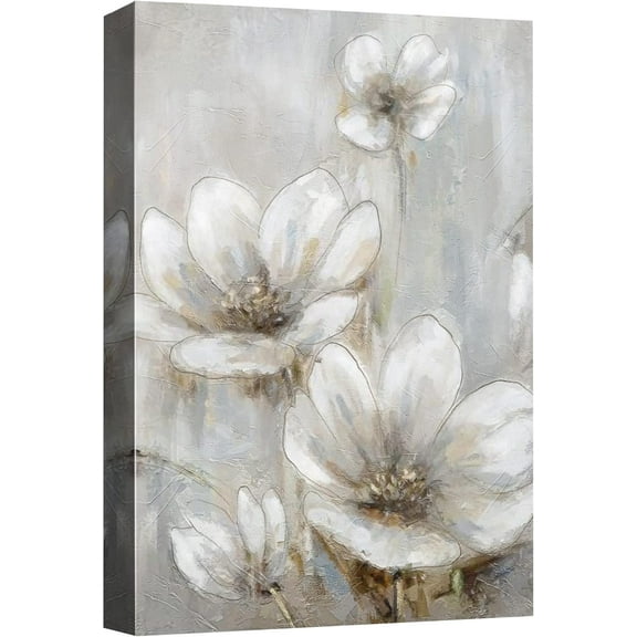 Aaheei Canvas Print Wall Art Pastel Watercolor White Garden Daisy Flower Field Nature Wilderness Illustrations Modern Art Farmhouse/Country Rustic Relax/Calm for Living Room, Bedroom, Office