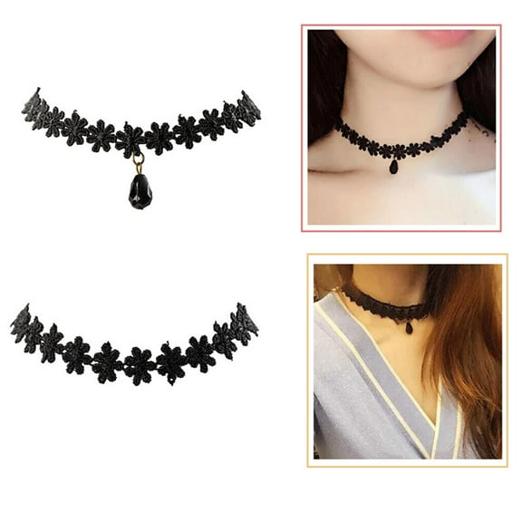 12Pcs Womens Choker Necklaces Black Lace Charm Stretch Gothic Chokers Necklace Set