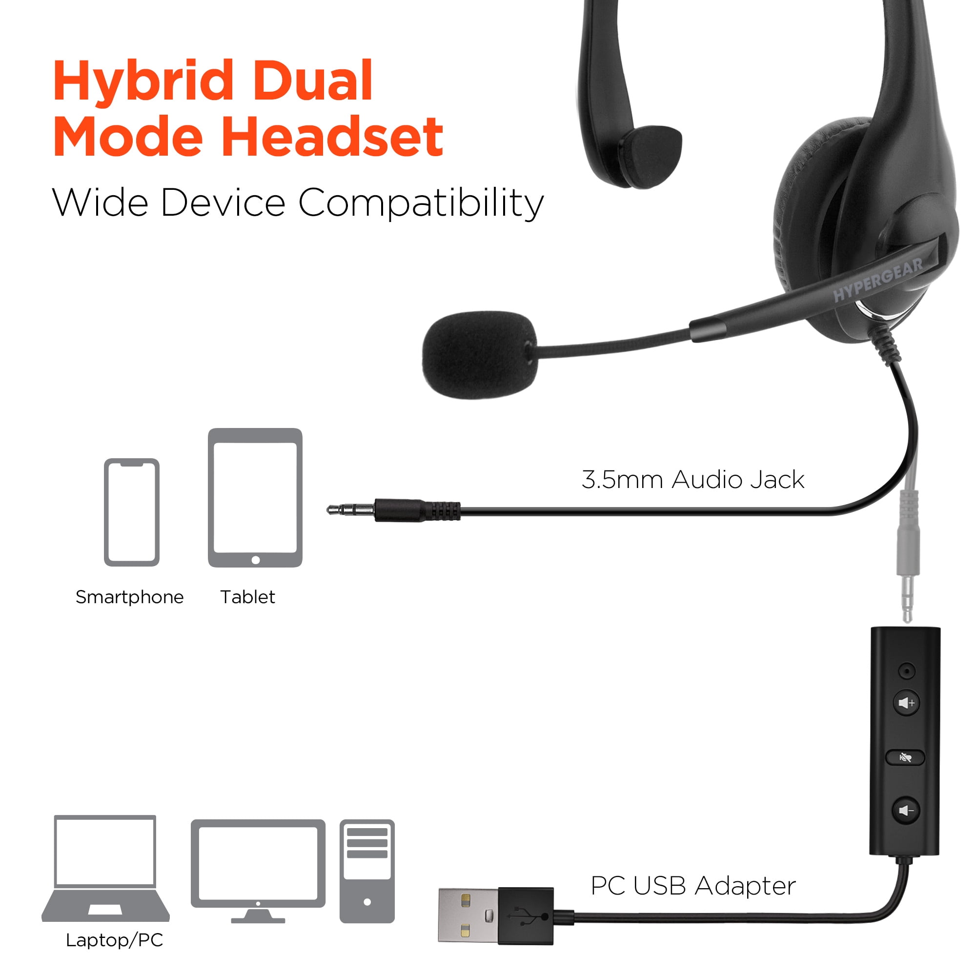 HyperGear V100 Office Professional Wired Headset, Black