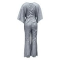 thumbnail image 5 of fatyb Sequin Jumpsuits for Women Sparkly Wrap V Neck One-Piece Flare Leg Elegant Party Romper Clubwear, 5 of 6