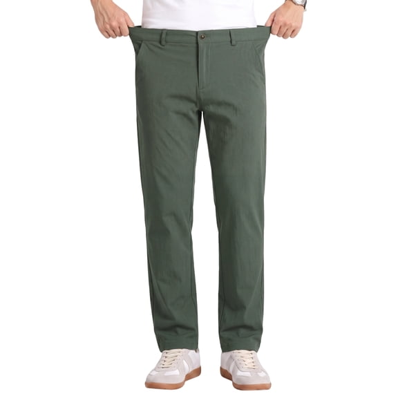 MEILIHUA Men's Regular Fit Casual Work Pants, Stretch Dress Pants with Flex Waist, Flat Front Golf Trousers for Spring Summer