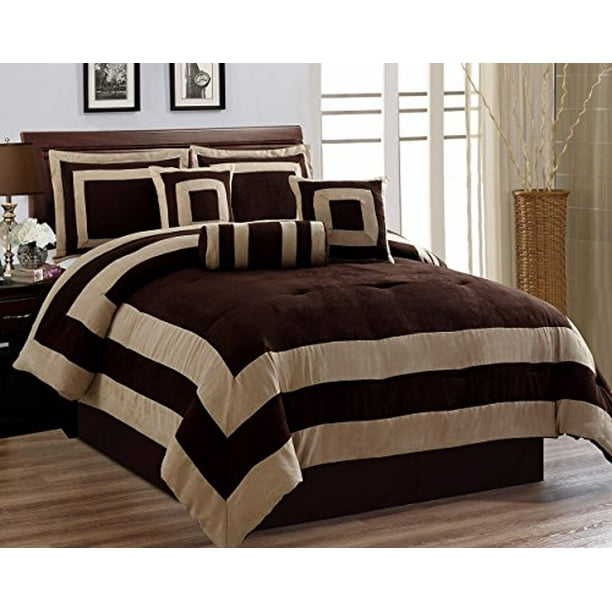 7 Pieces Chocolate Brown Suede Short Fur Comforter Set Queen Bedding Set Bed In A Bag Walmart Com Walmart Com