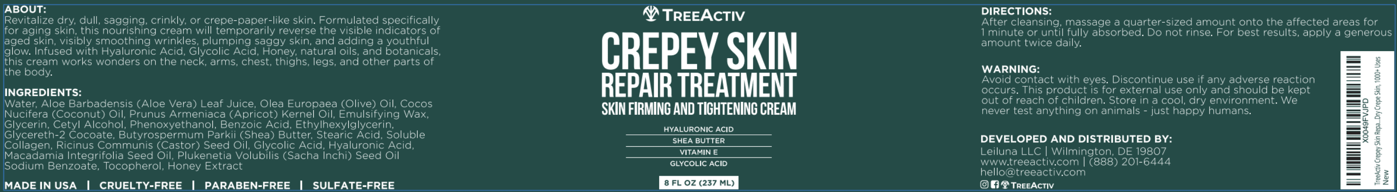 TreeActiv Crepey Skin Repair Cream, 2-Pack, Firming Cream For Face and Neck, Skin Firming and Tightening Lotion with Hyaluronic Acid, Designed to Hydrate Dry, Crepey-Looking Areas, 1000+ Uses
