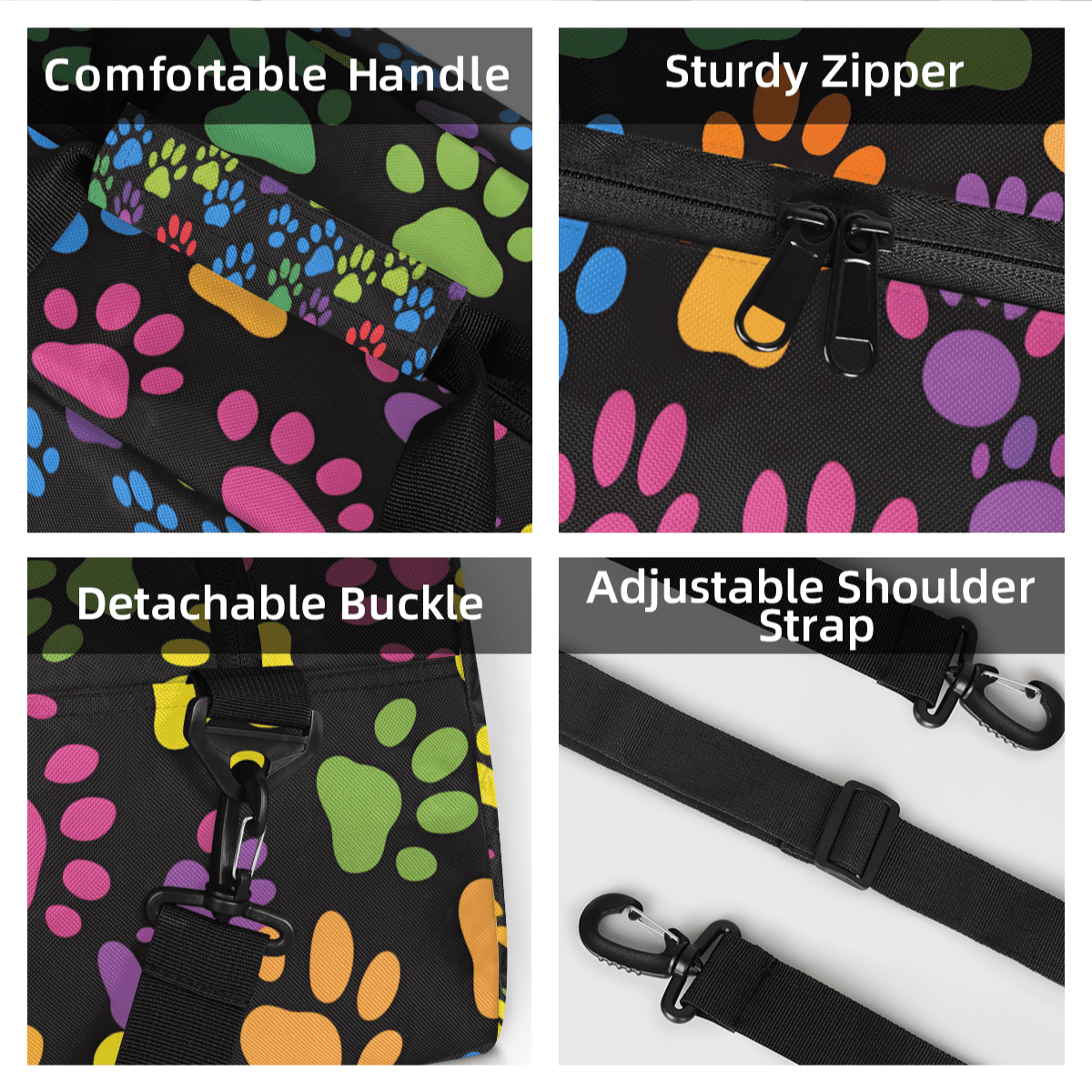 Herdesigns Sports Duffle Bags Travel Duffle Bag Gym Bag Paw Print Colorful Dog Paw Weekender Travel Bag Waterproof Overnight Bag Carry On Travel Tote Bag Dance Bags