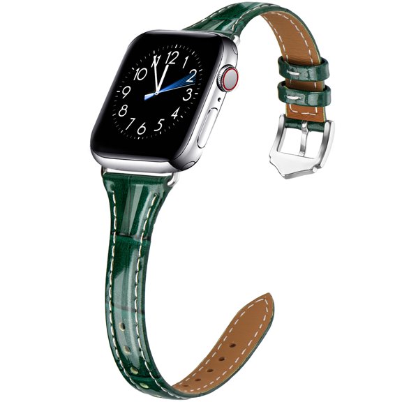 WFEAGL Crocodile Pattern Leather Band Apple Watch Replacement Wristband 42/44/45mm Green
