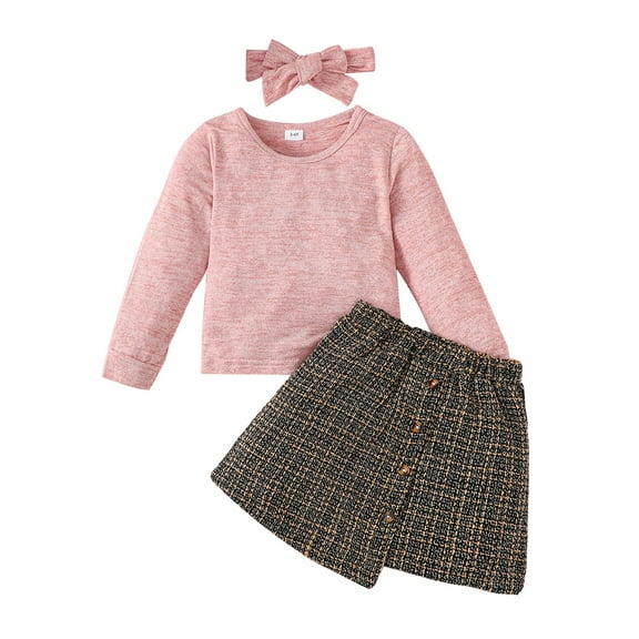 Bagilaanoe 3Pcs Little Girls Fall Clothes Toddler Long Sleeve Jacket Tops   Skirt   Headband 2T 3T 4T 5T 6T 7T 8T Kids Casual Skirt Set