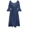 thumbnail image 2 of TAIAOJING Women's Boho Floral Midi Dress Loose Fit High Waist Embroidered Solid V Neck Dress, 2 of 5