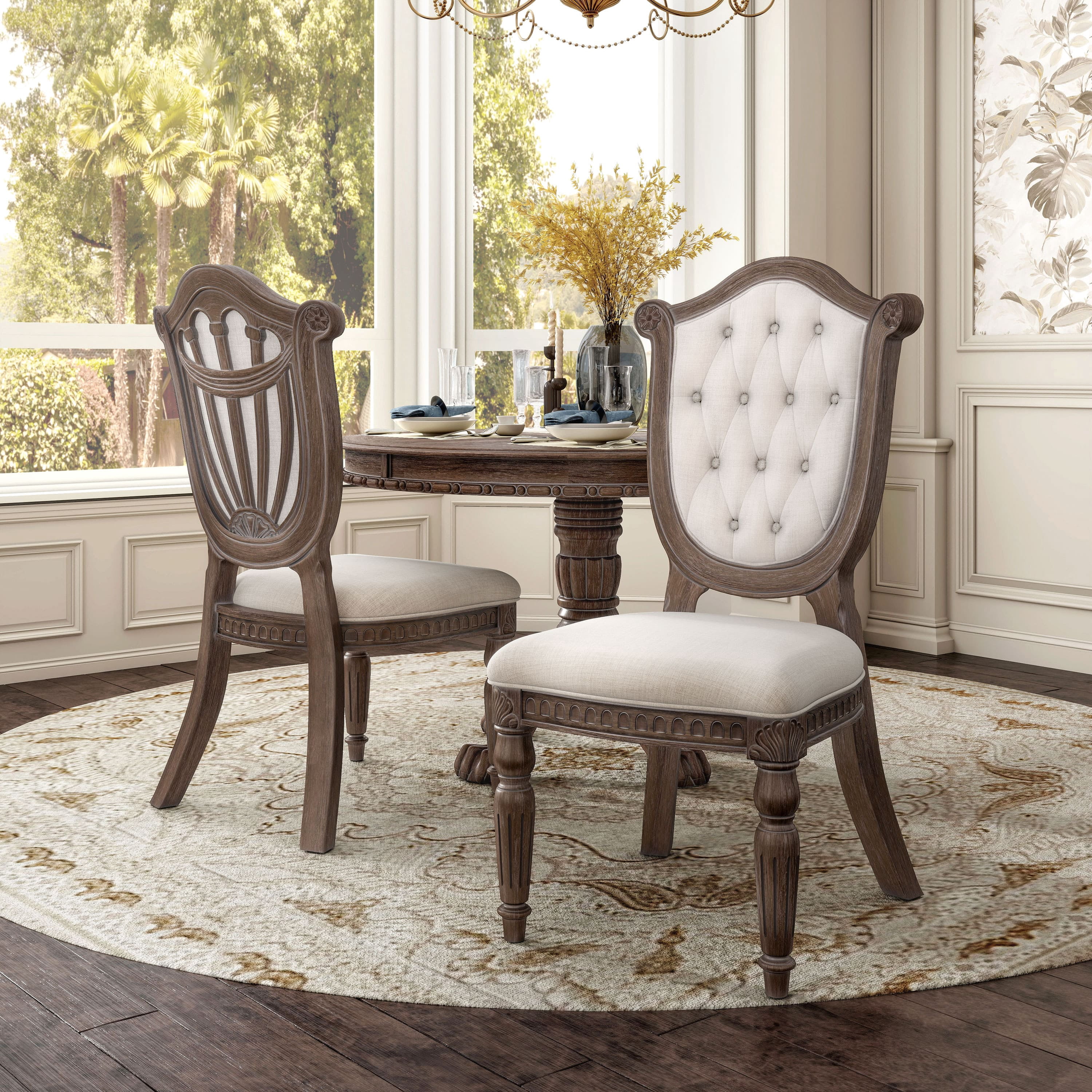 Furniture of America Feyric Rustic Solid Wood Indoor Side Chairs, Weathered Oak (Set of 2)