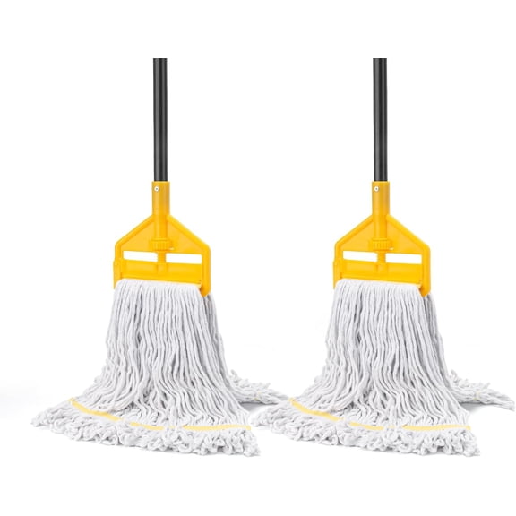 2 Pack Commercial Mop with 60 Inch Long Handle and Looped-End Cotton Mop Head for Kitchen, Tile, Vinyl, and Hardwood Floor Cleaning