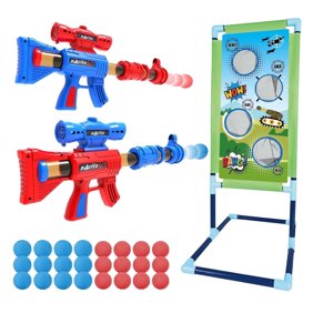 ToyM Shooting Game Toy for 5 6 7 8 9 10  Years Olds Boys,2pk Foam Ball Popper Air Toy Launcher with Standing Shooting Target,24 Foam Balls, for Kids