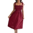 thumbnail image 1 of Lucakuins Vestido de tirantes para mujer, sin mangas, con cordones, plisado, a cuadros, vestido midi de verano para uso diario informal Lucakuins  moda, 1 of 7