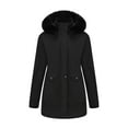 thumbnail image 1 of Women's Solid Mid Length Jacket With Large Collar And Warm Winter Coat,Size:L, 1 of 7