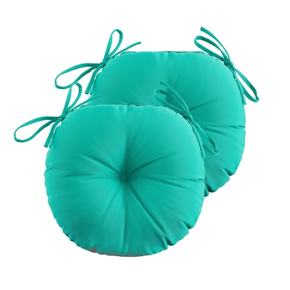 ZEOLABS Outdoor Bistro Chair Cushions Set of 2,Waterproof Tufted Outdoor Round Chair Cushions with Ties for Patio Furniture,15x15 inch, Teal