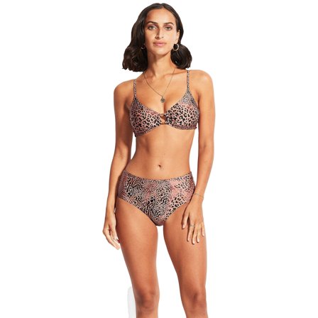 Seafolly Women's Standard Mid Rise Full Coverage Bikini Bottom Swimsuit, Wild Ones Bronze, 6 US