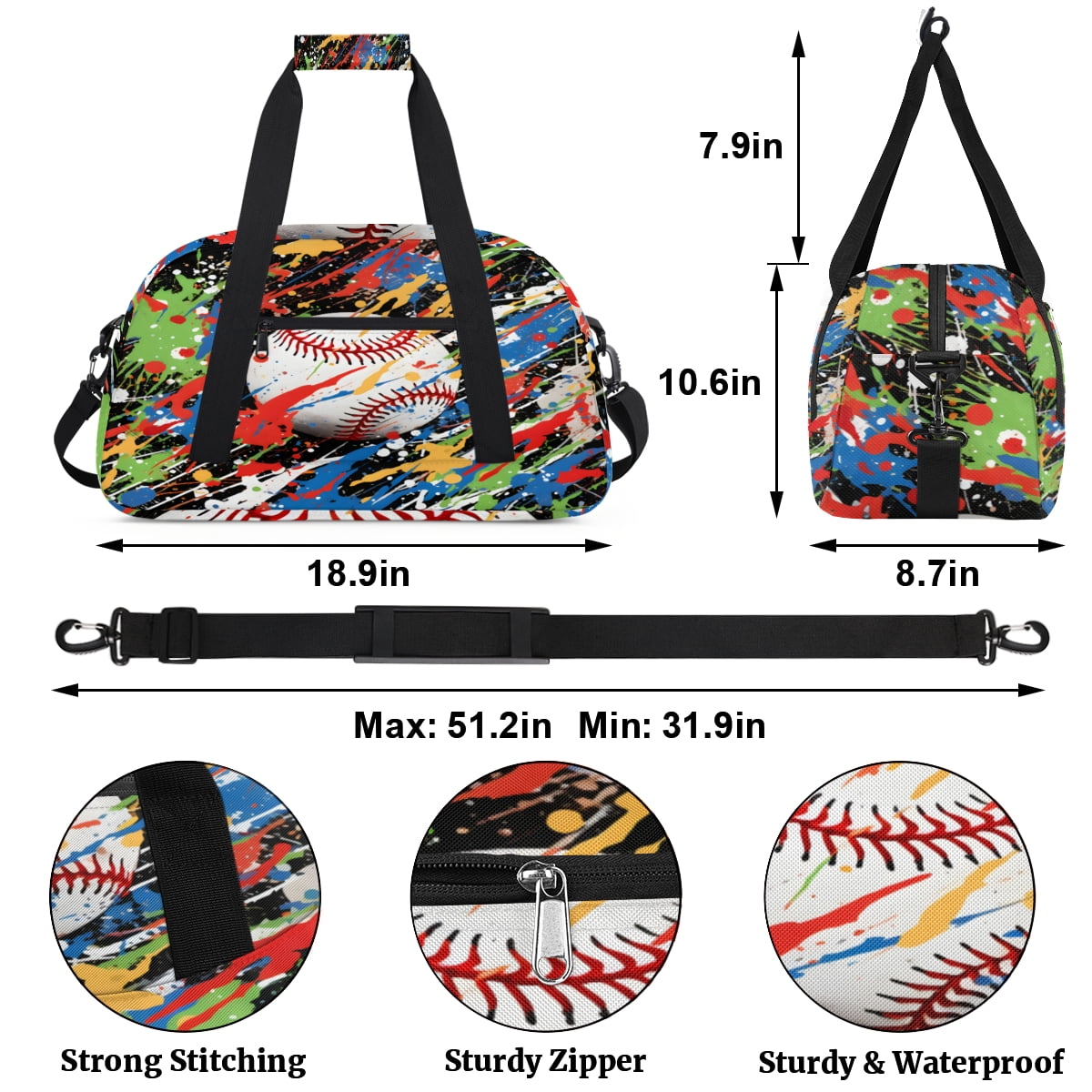 Qzjjjmy Sports Gym Bag Baseball Sport Duffel Bag Duffle Overnight bag Travel Bag