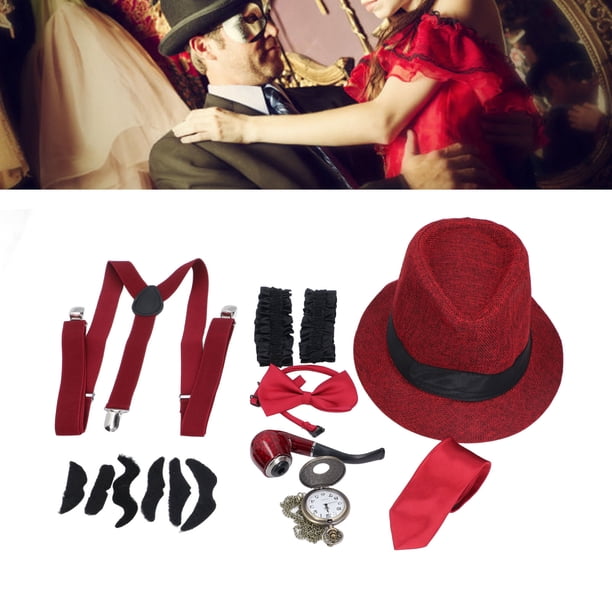 Conjunto De Disfraz De Anciano De Los Años 20, Kit De Vestir De Gángster Con Sombrero, Tirantes, Reloj, Pipa, Pajarita, Gafas, Para Fiestas De Baile Retro Para Niños