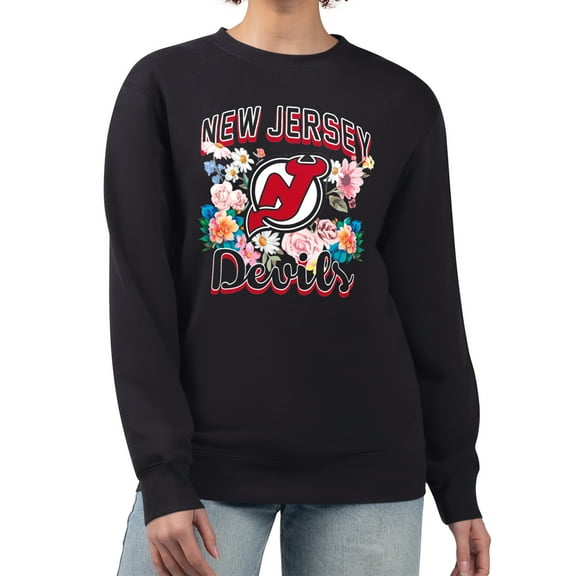 Women's G-III 4Her by Carl Banks Black New Jersey Devils Flower Logo Pullover Sweatshirt