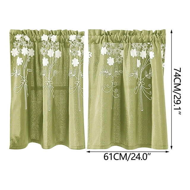 Dvruxg Embroidered Short Curtain - Bow Ties & Checkered Border Design, Polyester Material for Durability and Easy Care, for Kitchen & Bathroom Use