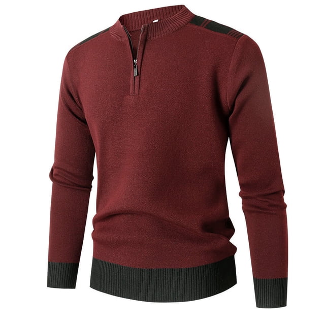 RXIRUCGD Haut Tricoté Demi-Fermeture à Glissière pour Hommes, Chemise à Manches Longues Col Montant, Rouge, Taille : 2TG