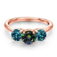 thumbnail image 3 of Gem Stone King 18K Rose Gold Plated Silver Green Mystic Topaz and London Blue Topaz Engagement Ring for Women | 2.40 Cttw | Round 6MM | Gemstone November Birthstone | Size 9, 3 of 6