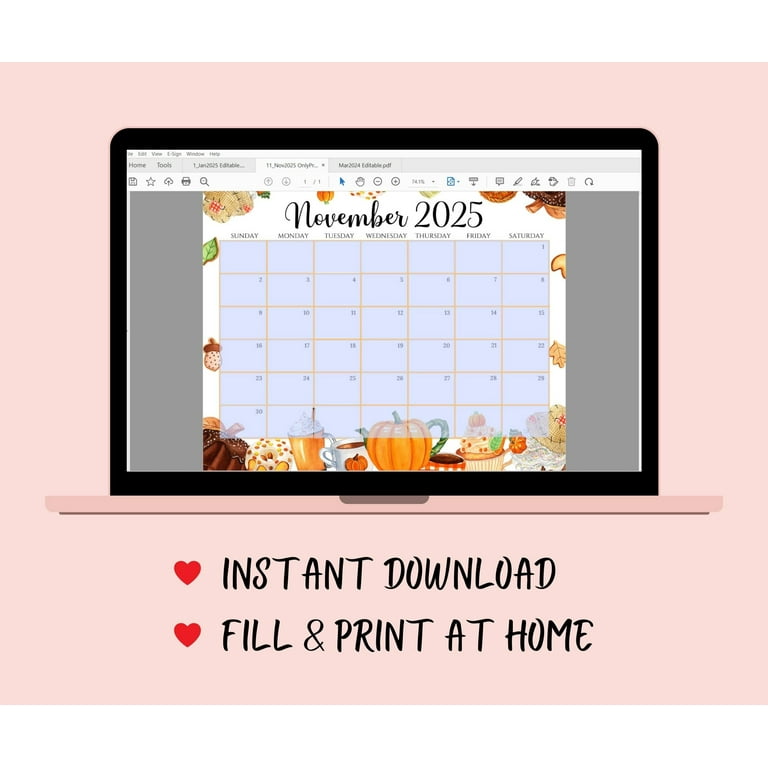 DIGITAL DOWNLOAD November 2025 Calendar, Happy Thanksgiving Planner, Fall Dessert Theme Printable Schedule NO PHYSICAL PRODUCT