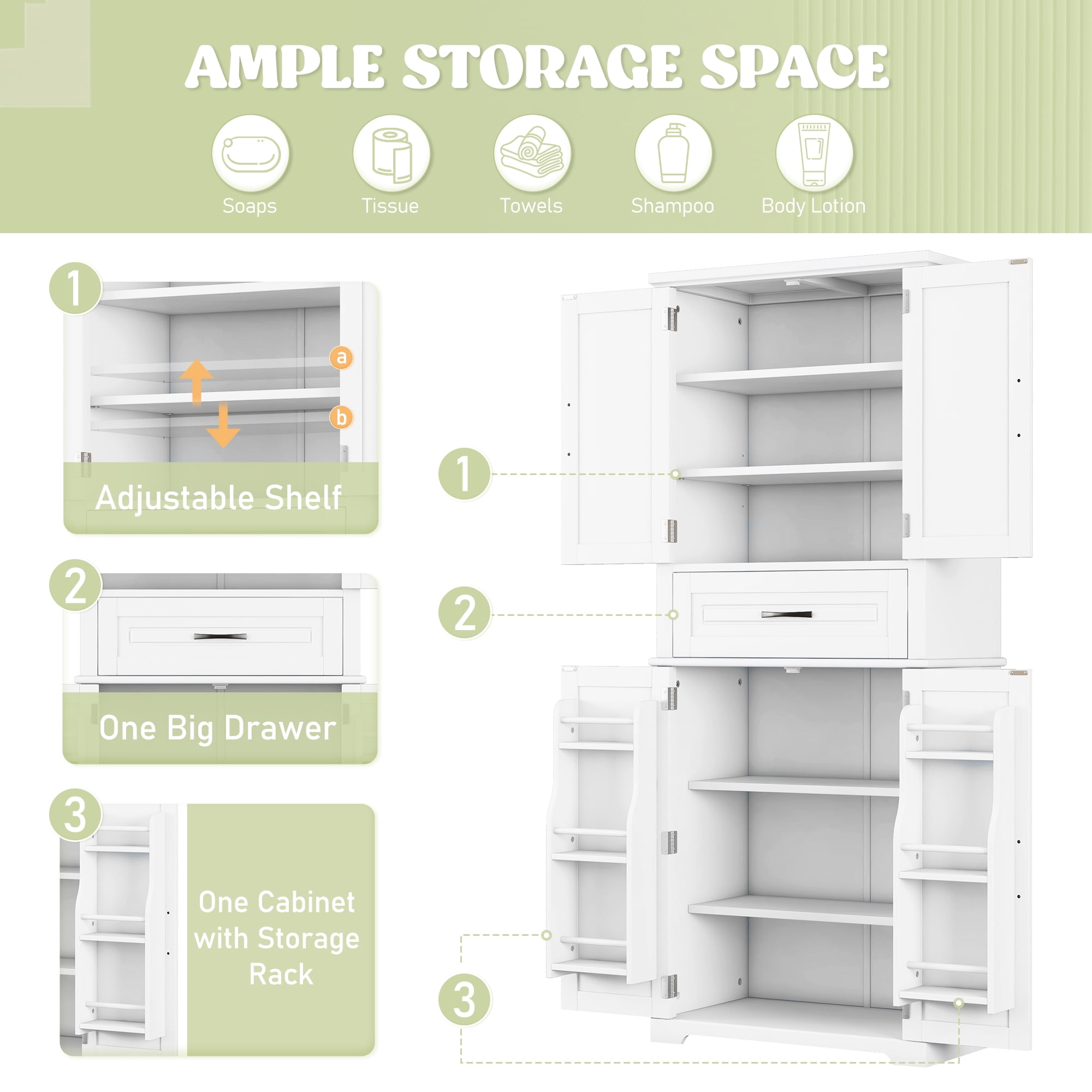 Euroco Bathroom Storage Cabinet with Multi-Functional Storage Space, Drawer with Slide Rails, Adjustable Shelf