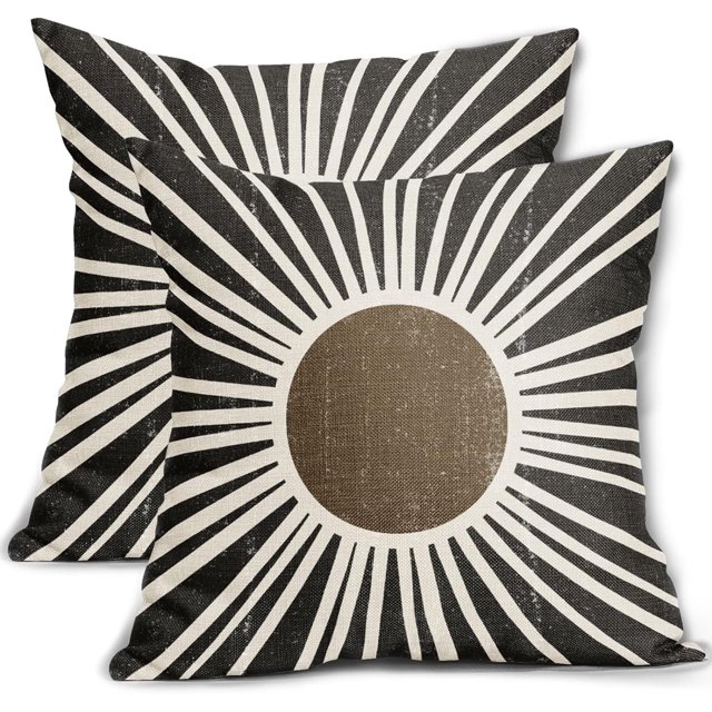 Black Brown Boho Pillow Covers 18x18 Set of 2 Bohemian Style Retro Abstract Geometry Outdoor Throw Pillows Farmhouse Decorative Pillowcase Linen Square Cushion Cover for Home Couch Sofa Bed