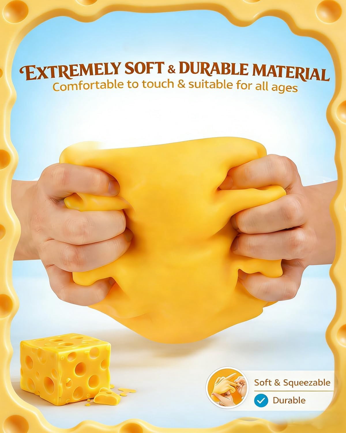 2026 New Giant Squishy Cheese Block, Big Cheese Squishy, Jumbo Squeeze Cheeses, Slow Rebound Cheese Cubes Squishy Toys Stress Balls, Soft Novelty Fidget for Relax, Focus (3.36 in)