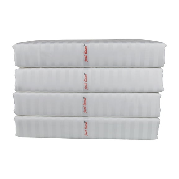 Just Linen Hotel Linen Collection, 300 TC 100% Cotton Sateen Striped White, Pack of 4 Queen Flat Sheets