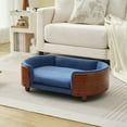 thumbnail image 3 of Noble House Mid-Size Scandinavian Elevated Dog Bed, Pet Sofa with Solid Wood Frame, Dark Blue and Walnut, 3 of 10