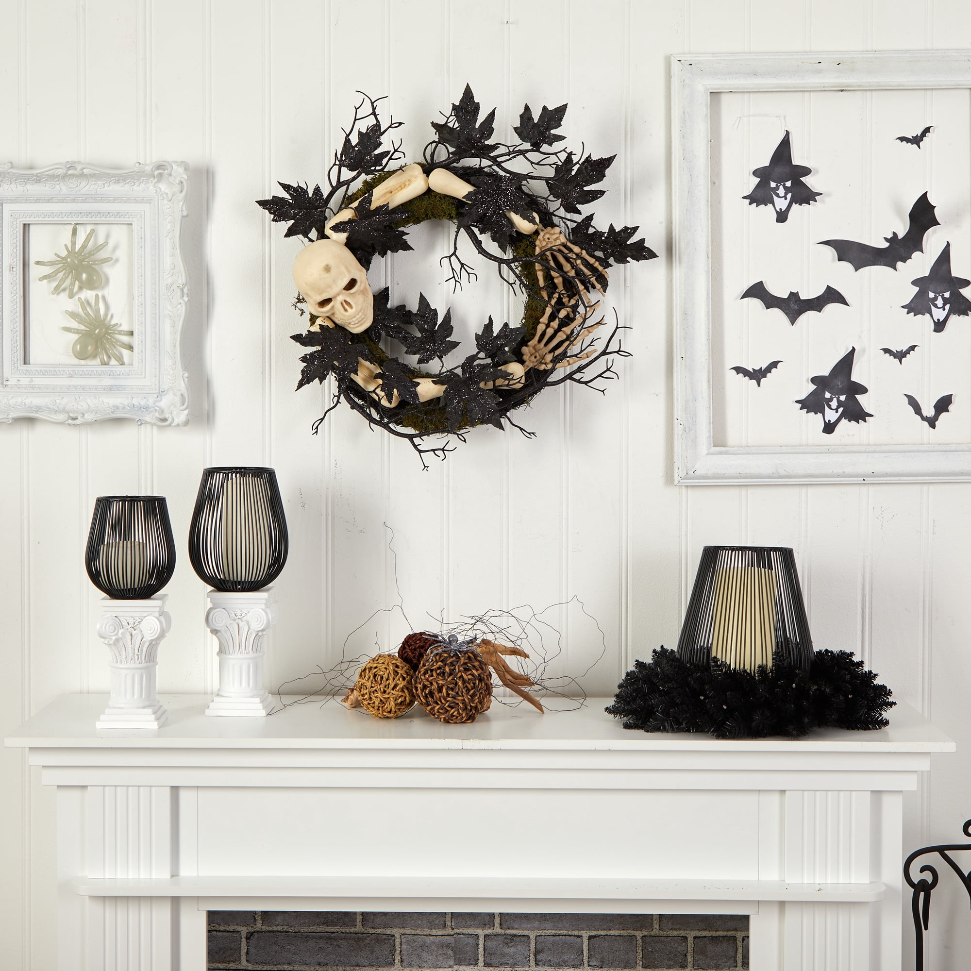 Nearly Natural 24in. Halloween Skull and Bones Wreath