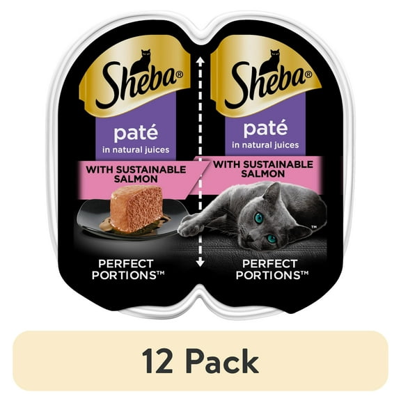 (12 pack) Sheba Perfect Portions With Sustainable Salmon Wet Cat Food Pate, 2.6 oz Twin-Pack Tray