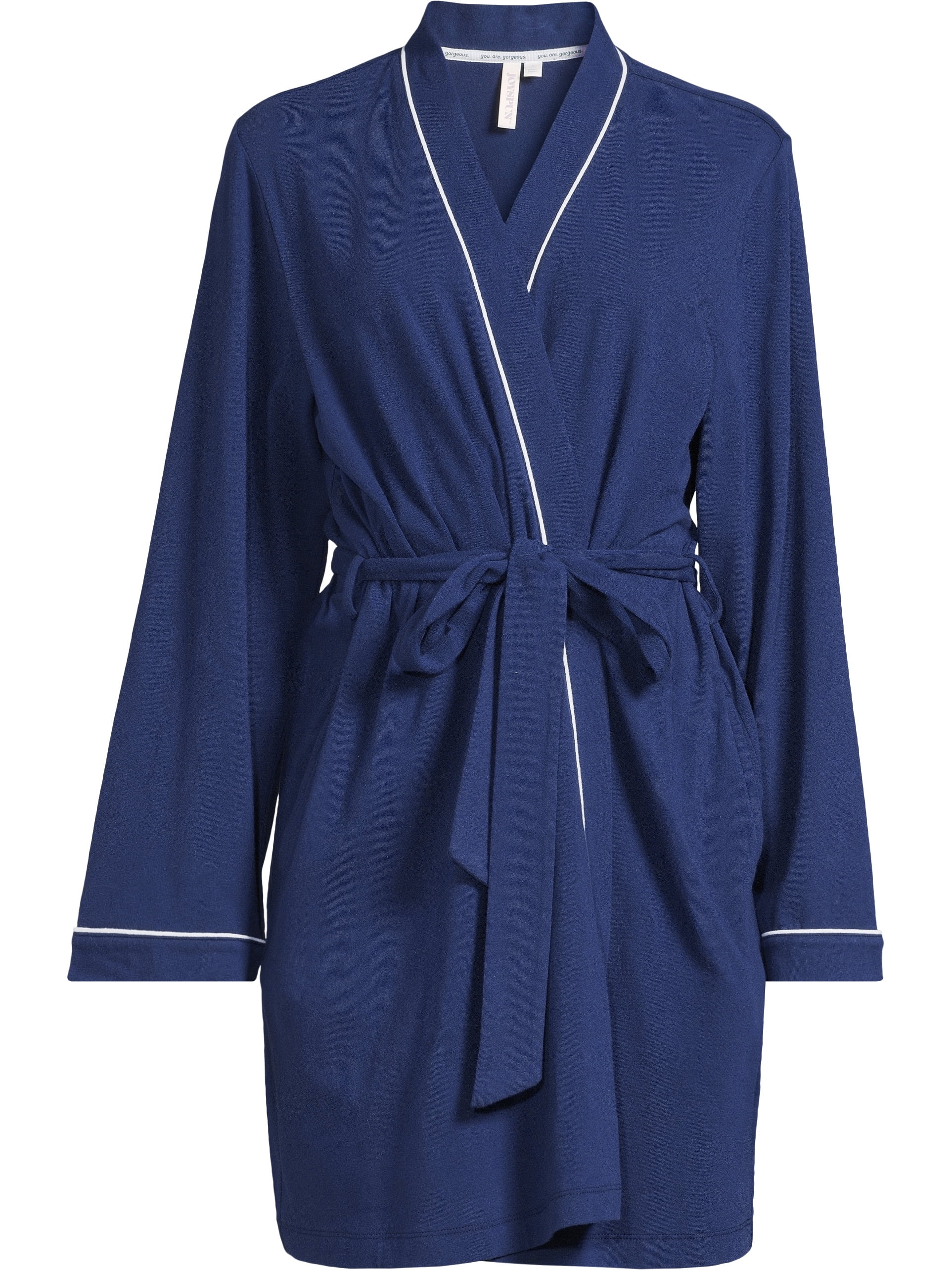 Joyspun Women's Cotton Blend Knit Wrap Robe, Sizes S to 3X