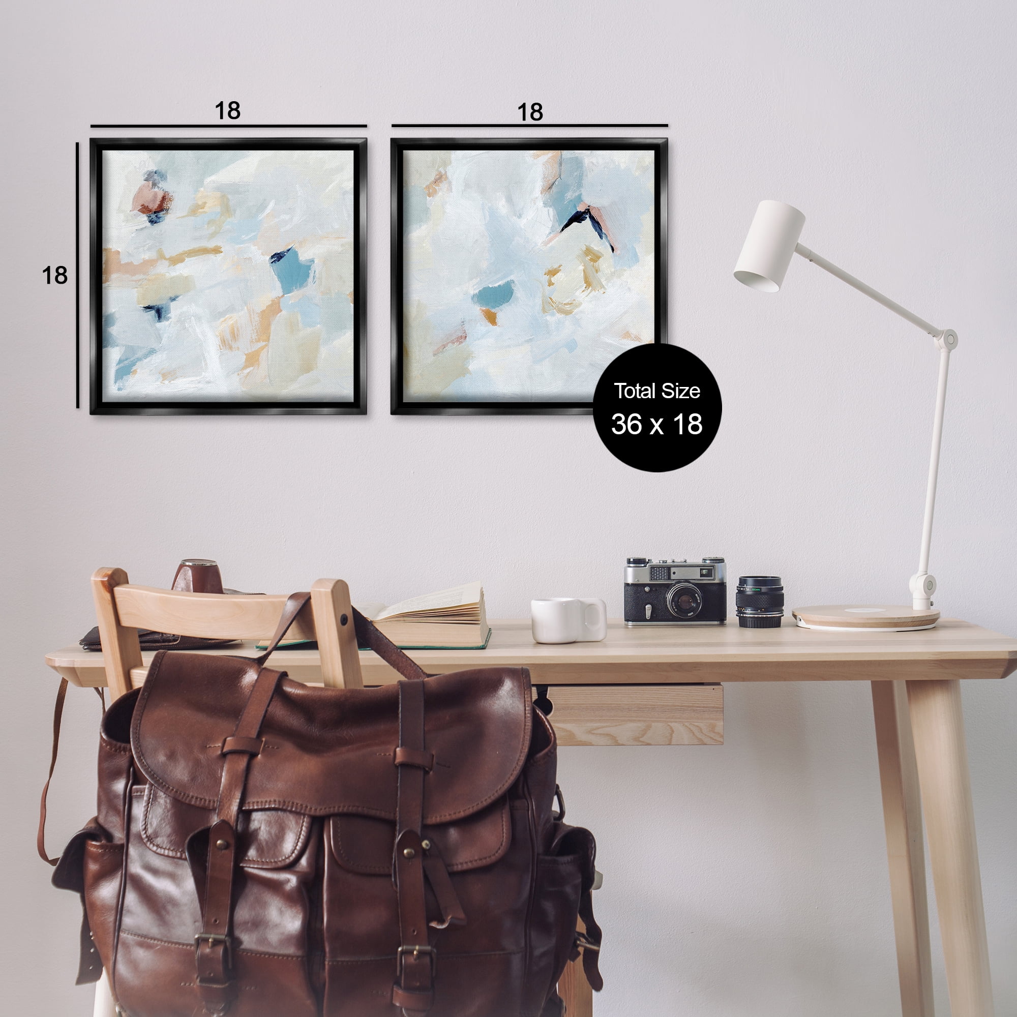 Stupell Industries Abstract Hint of Blue Clouds Abstract Painting Black Floater Framed Canvas Art Print Wall Art, 18 x 18, Set of 2