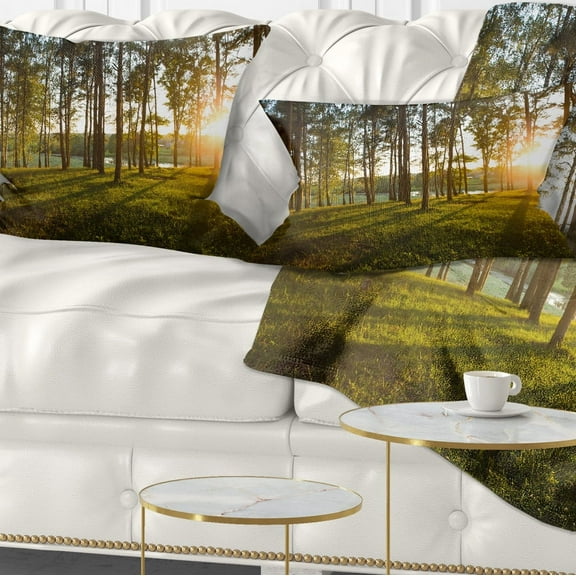 Designart Bright Sunlight in Dense Forest - Landscape Printed Throw Pillow - 12x20