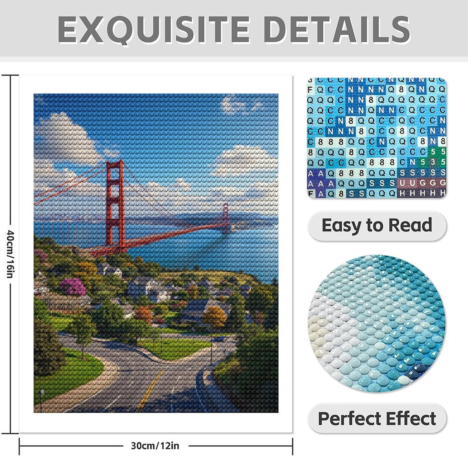 Diamond Art Kit for Adults, Golden Gate Bridge Scenic View Diamond Painting for Adults Beginners, 5D DIY Diamond Art Painting Kits, Colorful Diamond Painting Craft for Home Decor 12x16