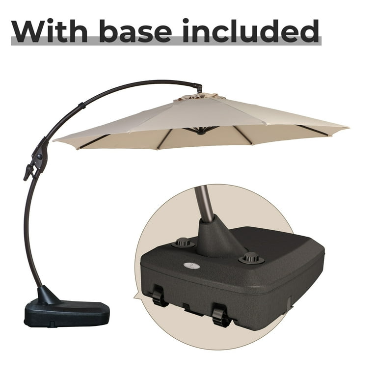 Grandpatio 11 ft Outdoor Patio Umbrella with Base, Curved Offset Cantilever Umbrella for Patio Pool Deck, Champagne Grandpatio 11 ft Outdoor Patio Umbrella with Base, Curved Offset Cantilever Umbrella for Patio Pool Deck, Champagne