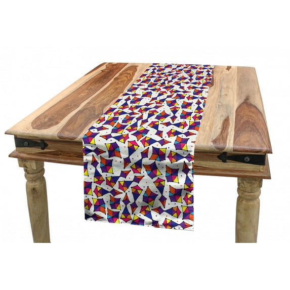 Colorful Table Runner, Pattern with Random Abstract Combinations of Triangles in Lively Colors and Dots, Dining Room Kitchen Rectangular Runner, 3 Sizes, by Ambesonne