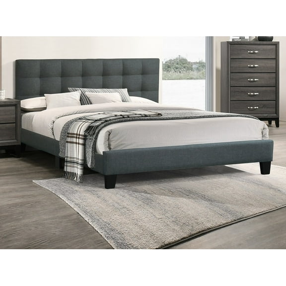 LiviNest California King Bed Frame: Modern Platform Bed with Upholstered Headboard - Charcoal Polyfiber Tufted Design for Remote Workers Home Office Bedroom