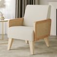 thumbnail image 5 of BELLEZE Mid-Century Accent Armchair with Solid Wood Frame, Toweling Fabric, Ergonomic Oversized Backrest For Reading and Relaxing in Living Rooms, Bedrooms, Lounges, and Offices - Kensington (Cream), 5 of 7
