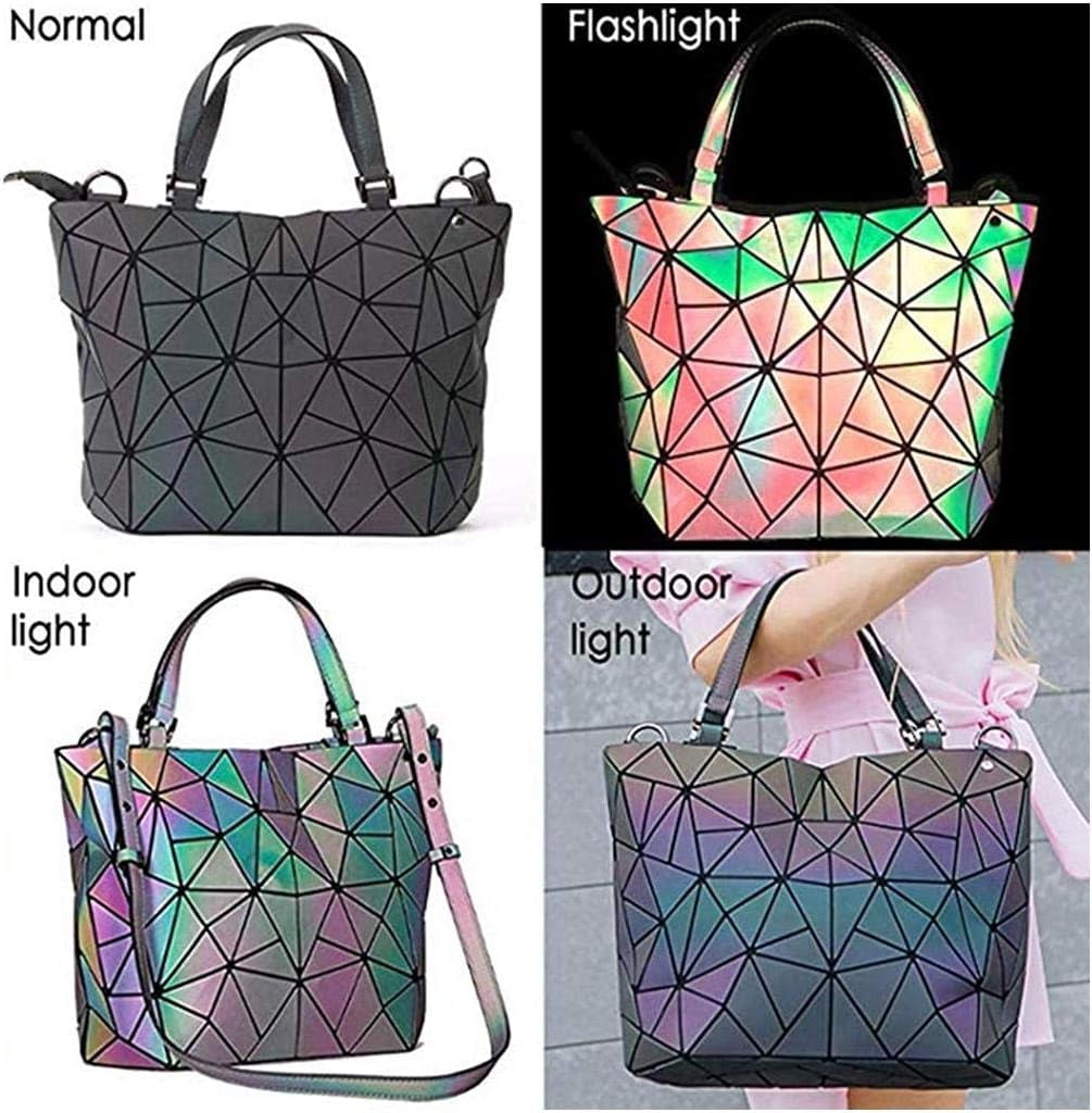Kwuty Geometric Luminous Purses and Handbags Shard Lattice Eco-Friendly Artificial Leather Rainbow Holographic Purse (Colorful)
