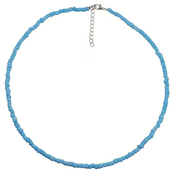 XmhyTop-A Rice Bead Necklace Bohemian Beaded Choker with Accents 1 Piece Boho Fashion Jewelry-Blue
