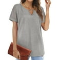 thumbnail image 5 of Womens Tops Short Sleeve O-Neck Pullover Gauze Hollow Out Tops Shirts Blouse, 5 of 8