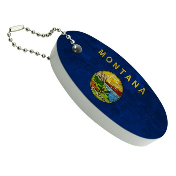 Rustic Montana State Flag Distressed USA Floating Keychain Oval Foam Fishing Boat Buoy Key Float