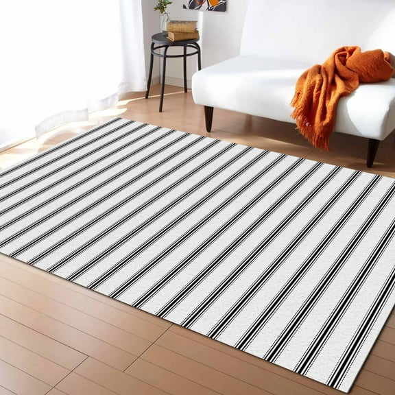 Geometric Area Rug 5'x7' White and Black Striped Geometric Washable Area Rugs Non Shedding Floor Carpet Rubber Backing Non-Slip Indoor Mats for Living Room Bedroom Kitchen