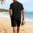 thumbnail image 6 of Summer Matching Set for Men Henley Neck Short Sleeve Shirts Shorts 2 Piece Casual Set Solid Color Relaxed Tracksuits 2XL, 6 of 9