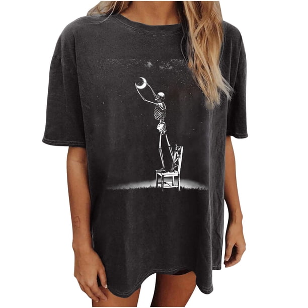 Moda Mujer Damas Cayó Hombro Mangas Impresión suelta Manga corta Top Pullover Tops Pompotops hfajkhk139627