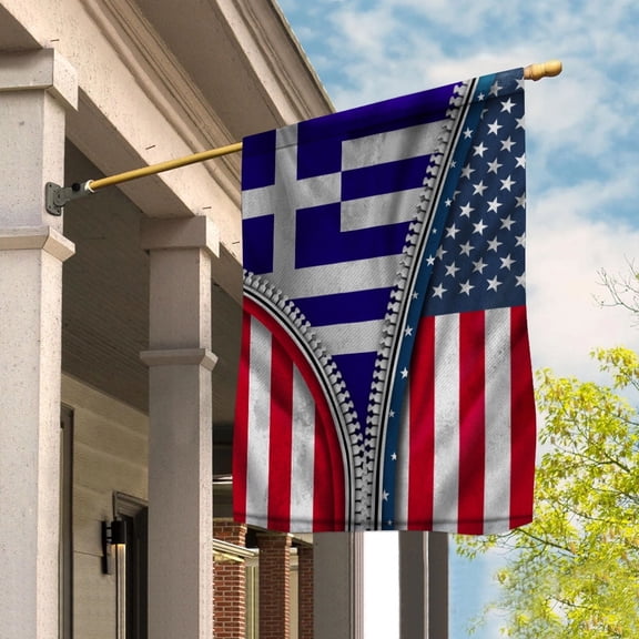 Zipper Flag American Show Greek Flag USA Greece Patriotic Root House Flag, Double-Sided Decorative Outdoor Flag, Polyester Yard Flag 29.5 x 39.5 in
