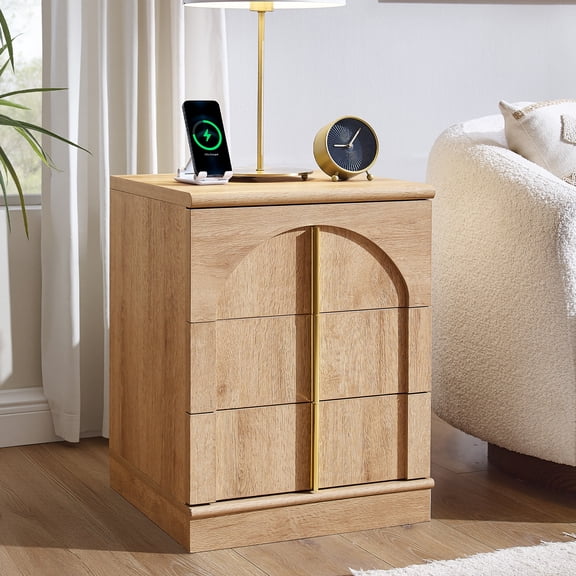 IFMUST Modern Nightstand, 30" Tall 3 Drawers Side Table, Oversized Extra Large Bedside, Wood End Table for Bedroom, Living Room, Natural Oak