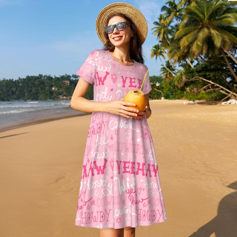 ZHBwal Spring Summer Dresses for Women 2025 - Western Cowgirl Wedding Guest Dresses, Beach Vacation Clothes, Hawaiian Sundresses Casual Short Sleeve